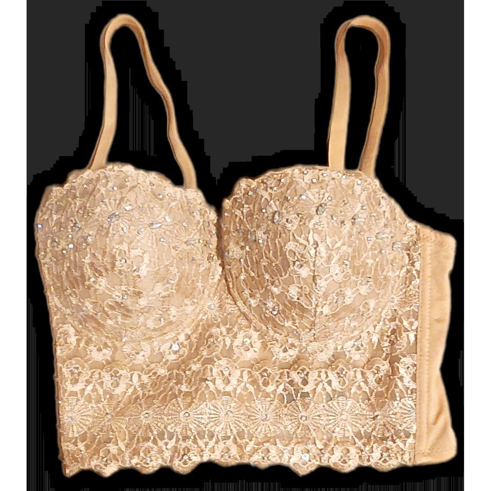 NWT Windsor Lined Corset Bra Top Rhinestone Bling - Size XS (06003-7885) Taupe